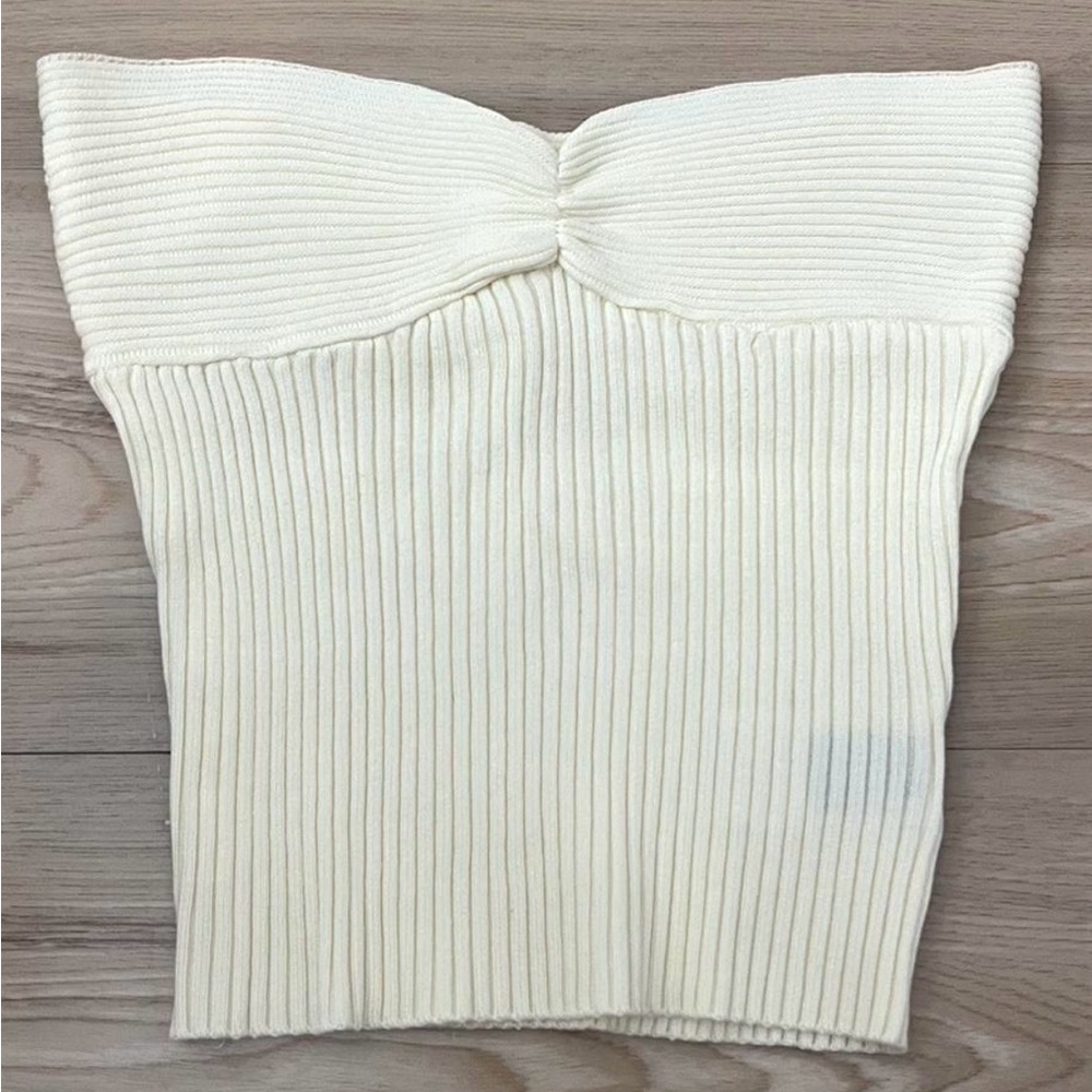 White ivory Cream Crop Tube Top Ribbed Knit Festival Coachella Y2K Size Small